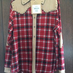 NWT Montana West Red Flannel Plaid Long Sleeve Shirt